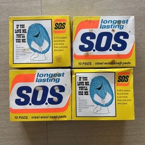 SOS S.O.S. Steel Wool Soap Pads Vtg NOS 1970s 4-10 Packs Prop USA Made Cleaning